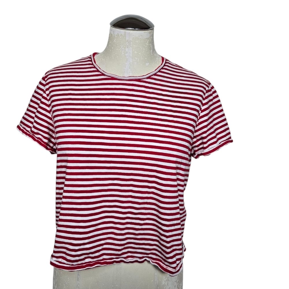 Madewell Red White Crewneck Short Sleeves Crop T Shirt S